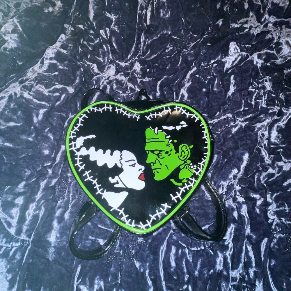 Heart-Shaped Frankenstein and Bride Backpack